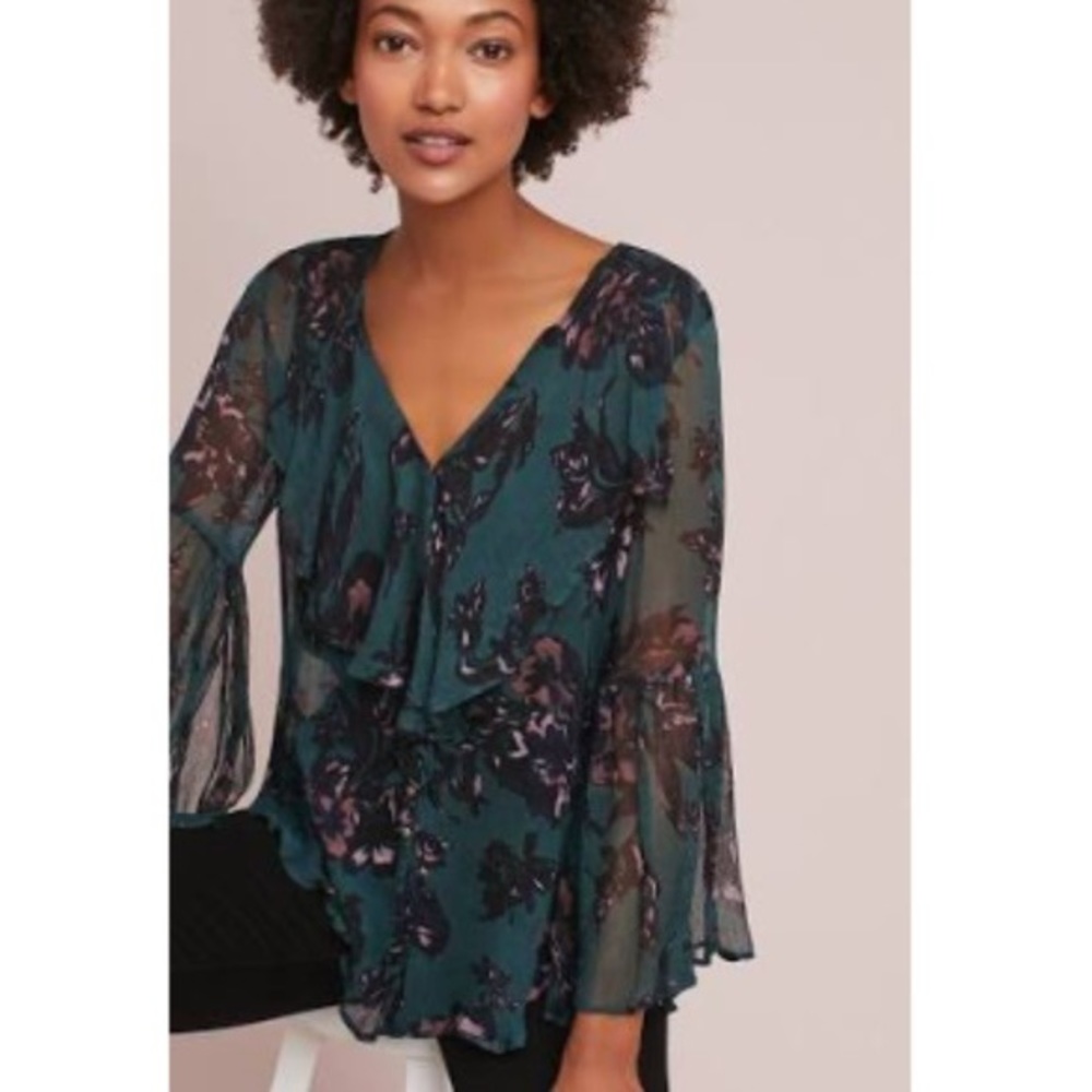 Anthropologie Feather Bone Sheer Floral Blouse